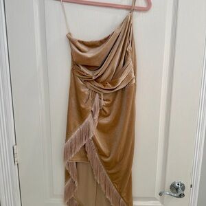 DO+BE Asymmetrical Tan Fringe Dress